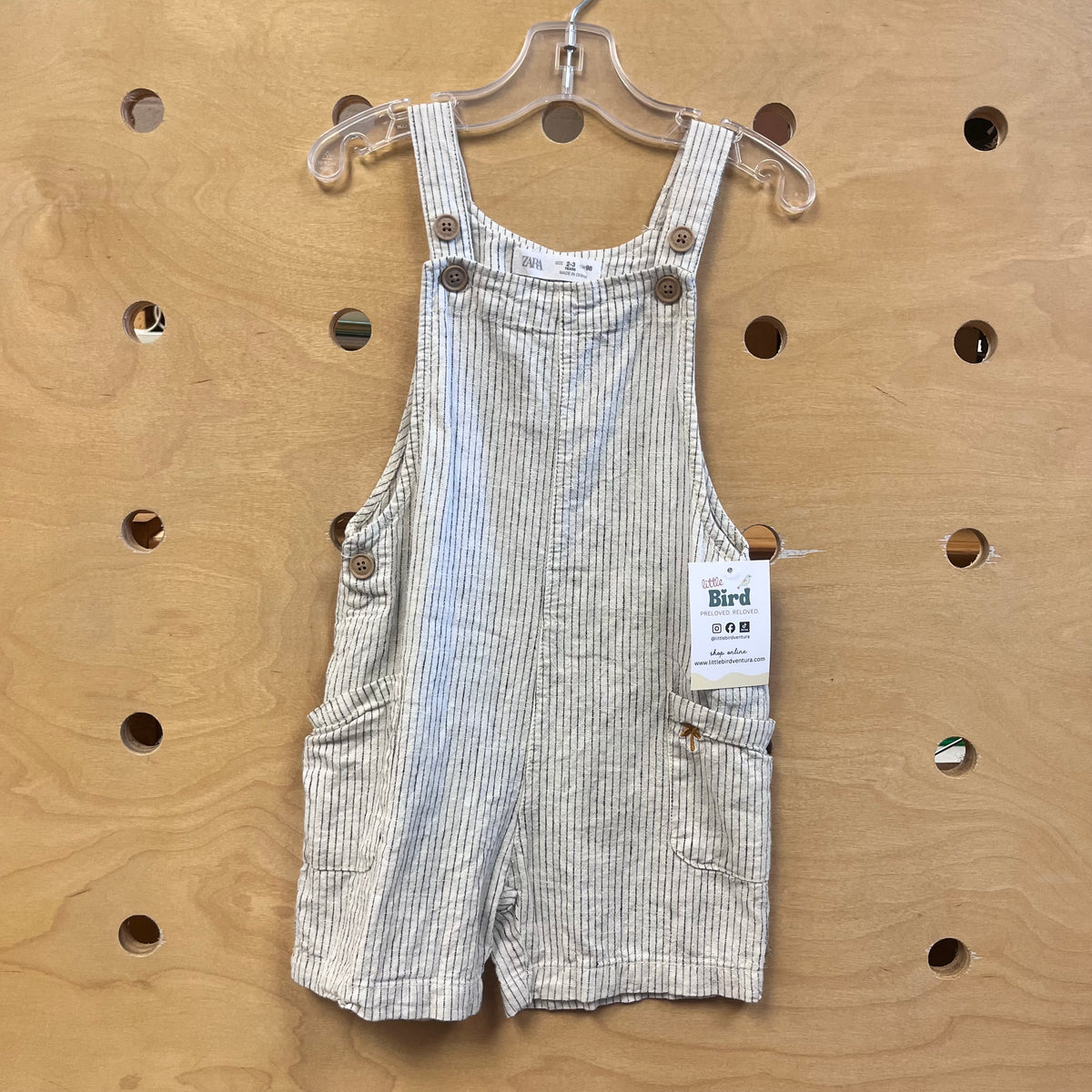 Cream/Grey Striped Embroider Palm Overalls