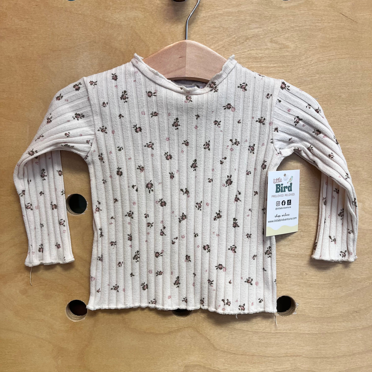 Cream/Pink Ribbed Floral LS