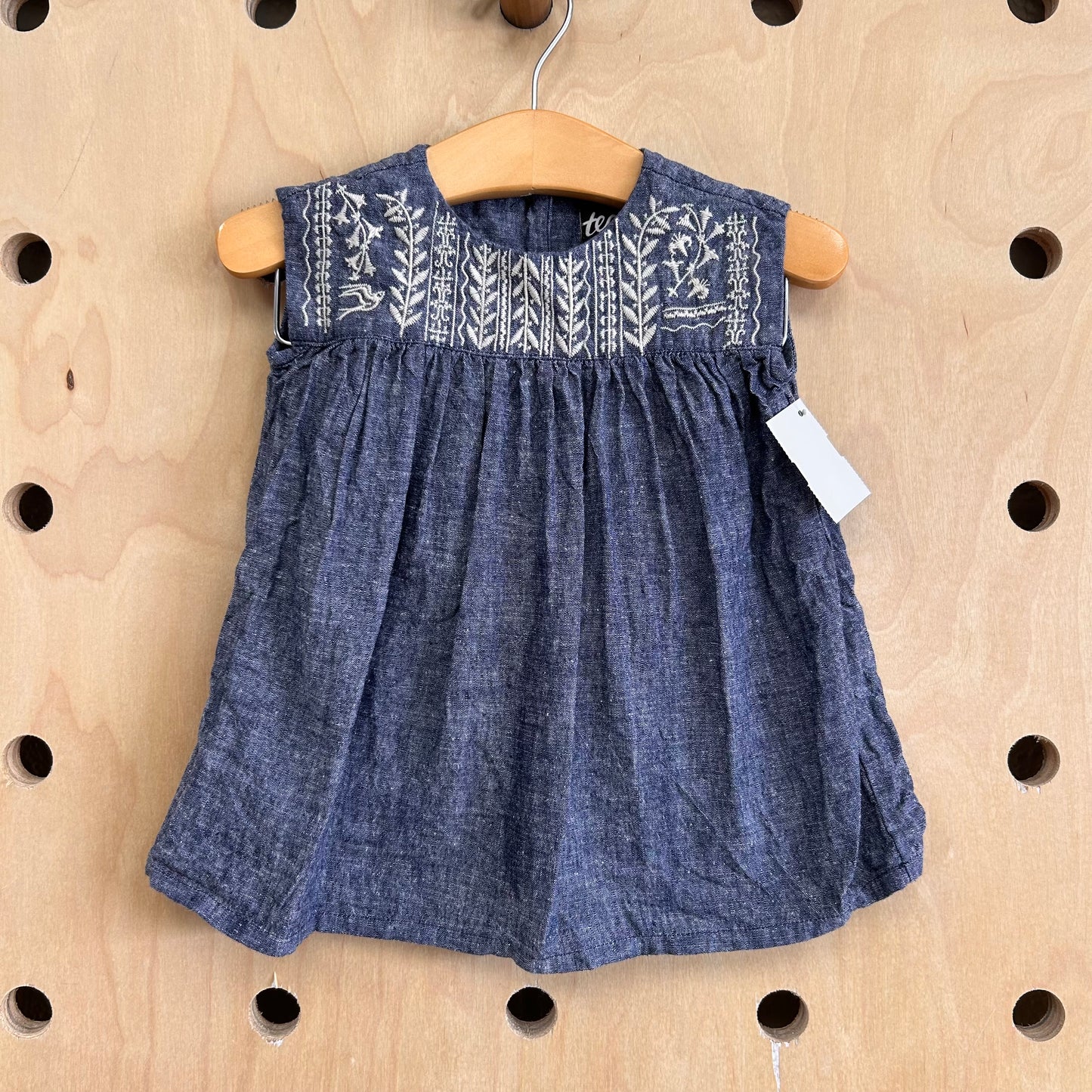 Embroidered Chambray Dress