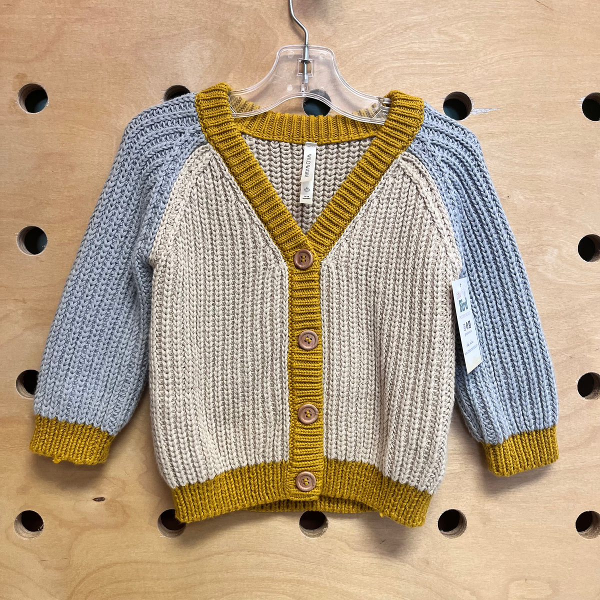 Beige/Grey/Mustard Knit Wood Button Sweater