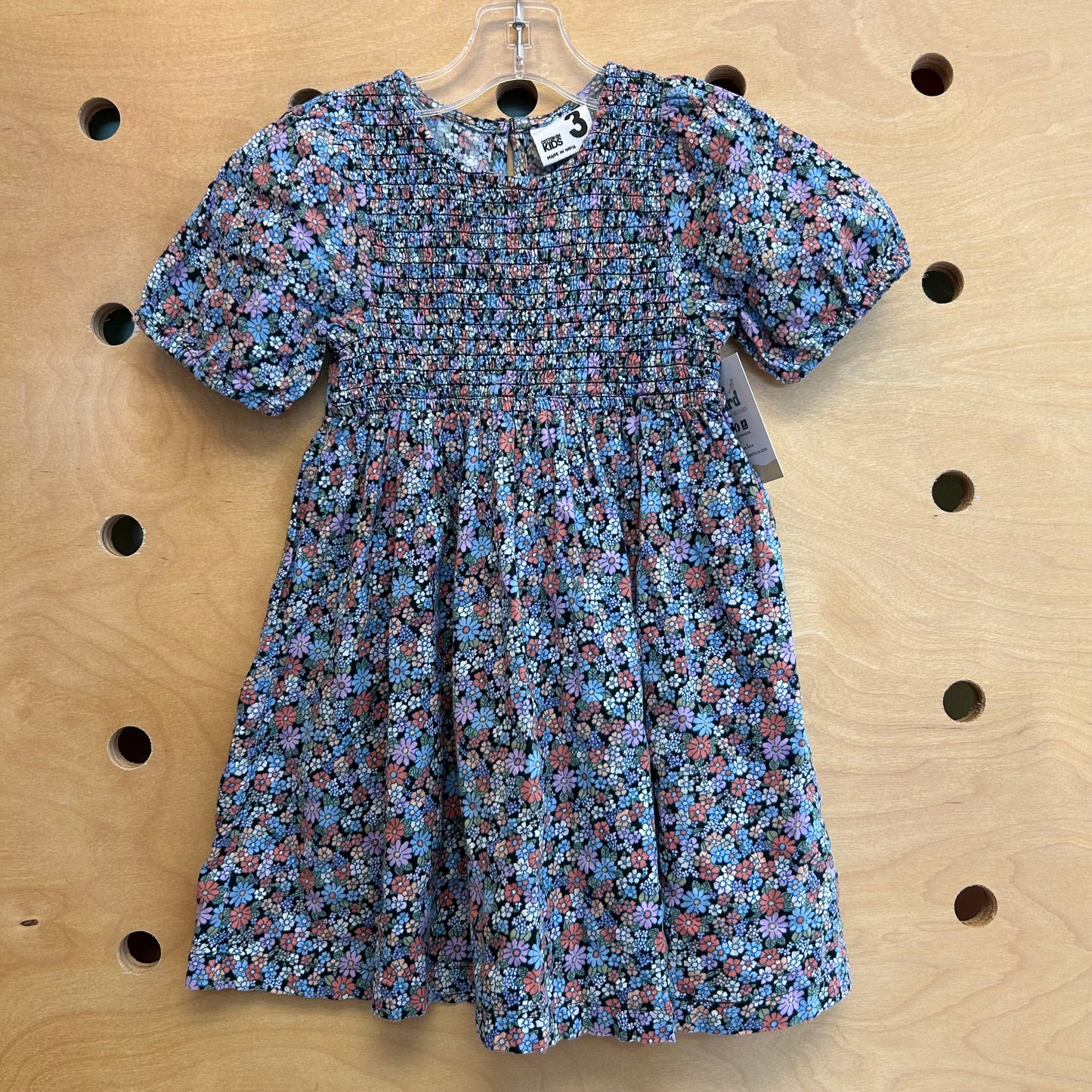 Blue Floral Smocked Dress