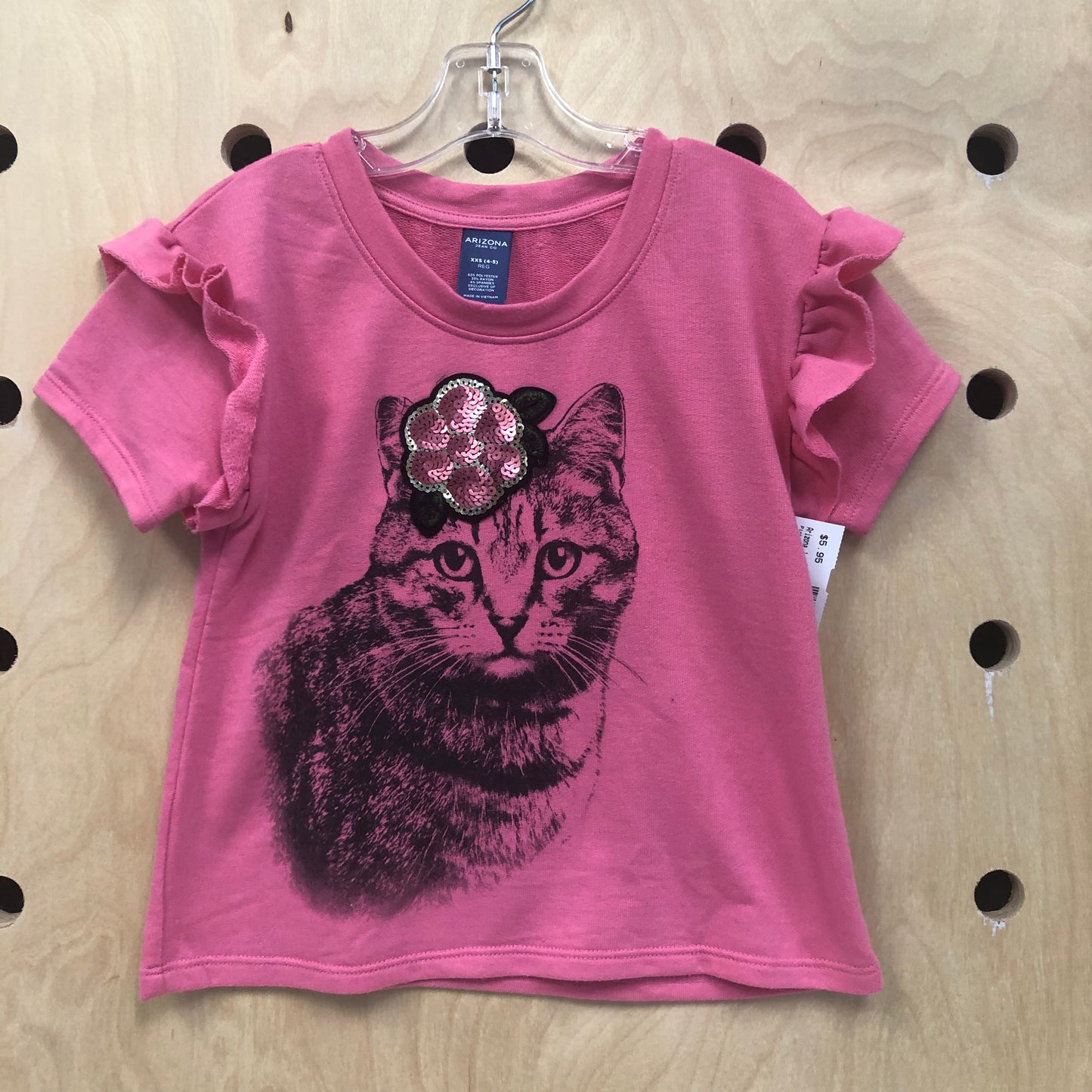 Pink Cat Sequin Flower Tee