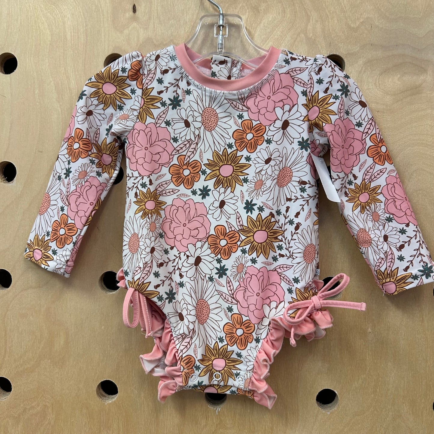 Peach Floral Ruffle Butt Swimsuit