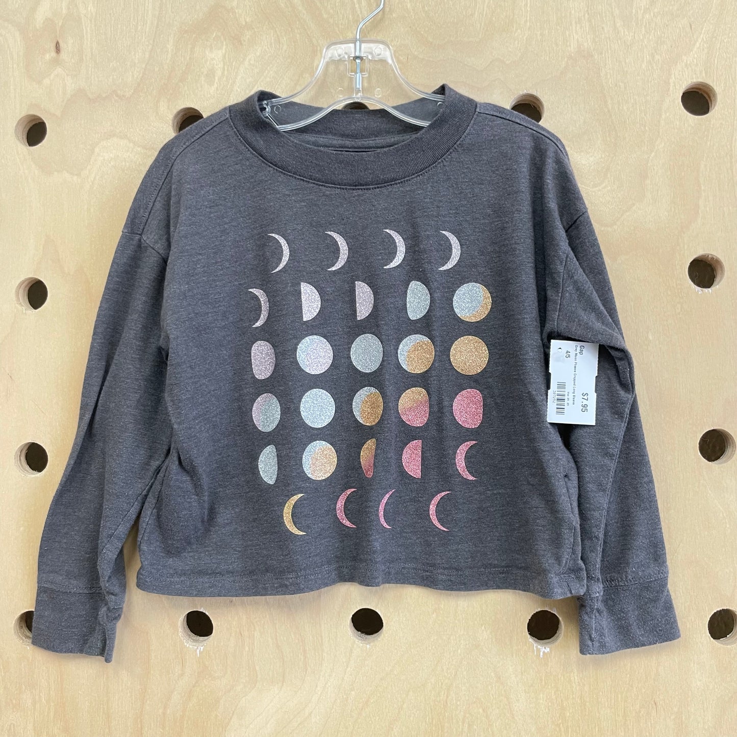Grey Moon Phases Cropped Long Sleeve