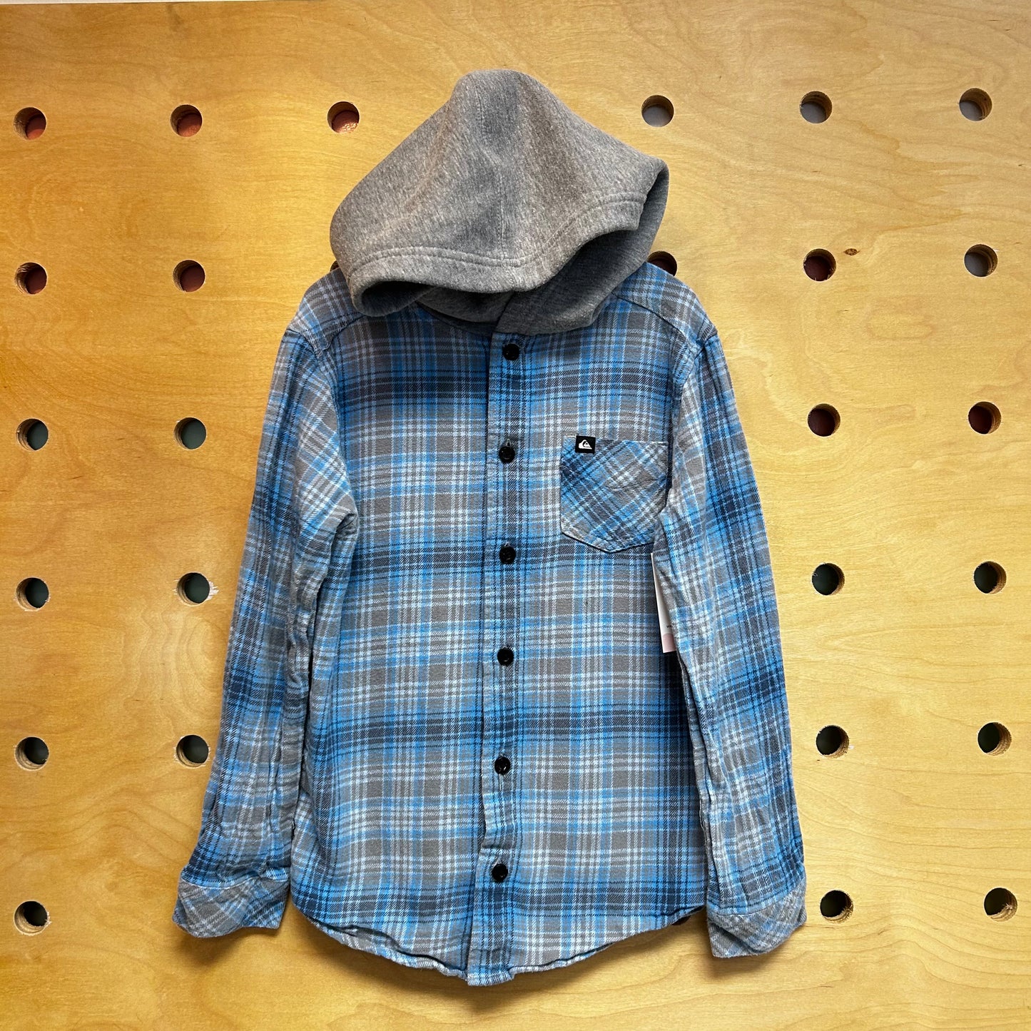 Blue/Grey Plaid Hooded Button Up