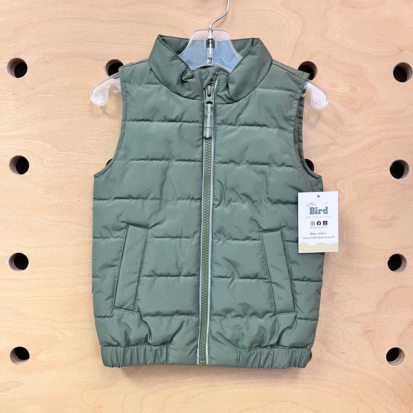 Green Quilted Zip Vest