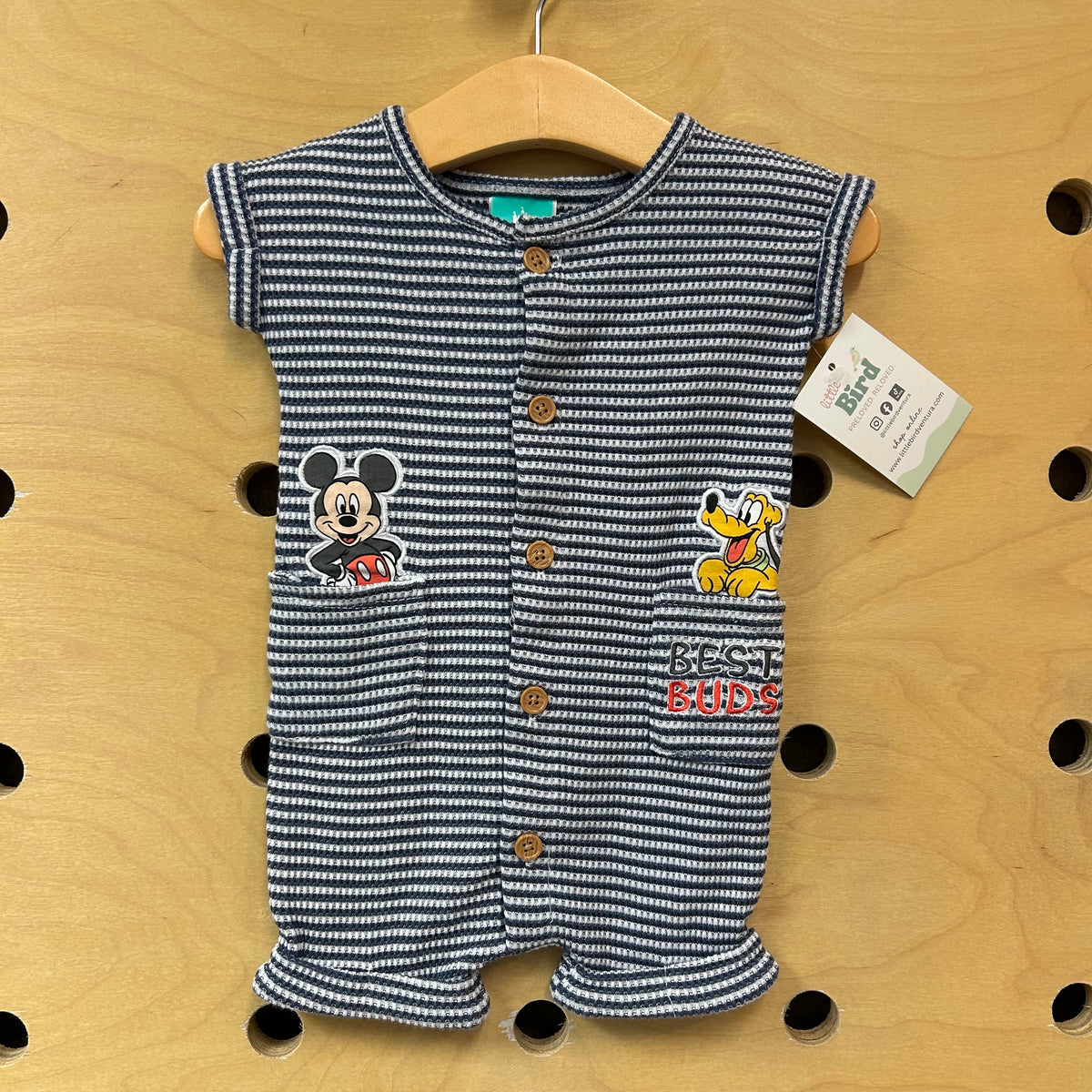 Blue/White 'Best Buds' Knit Romper