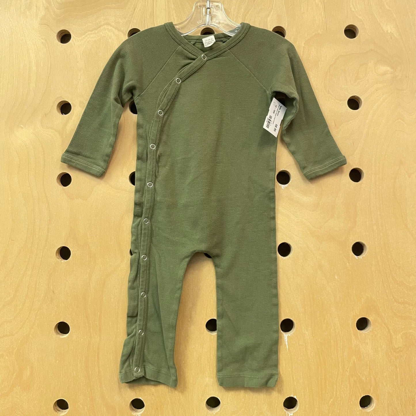 Green Ribbed Organic Snap Romper