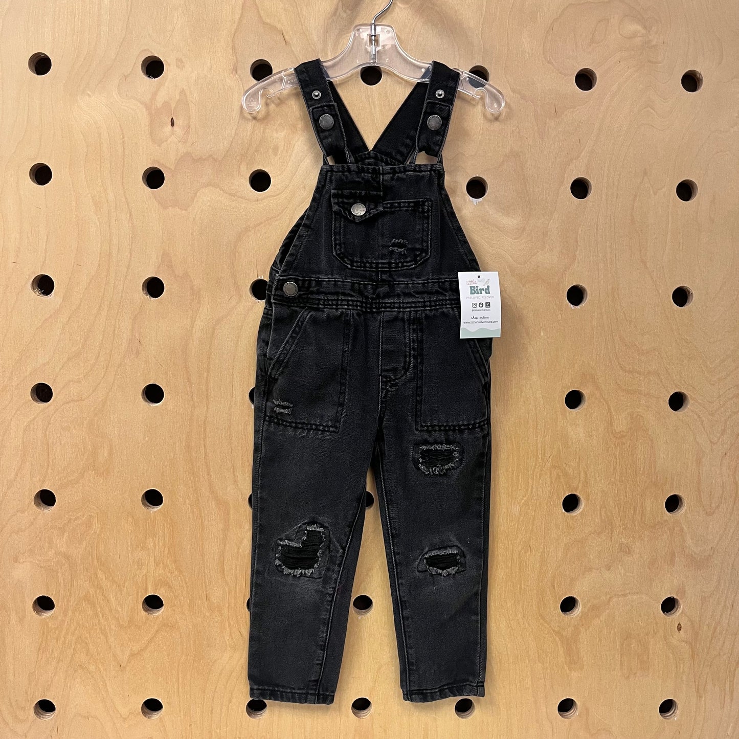 Black Distressed Denim Overalls