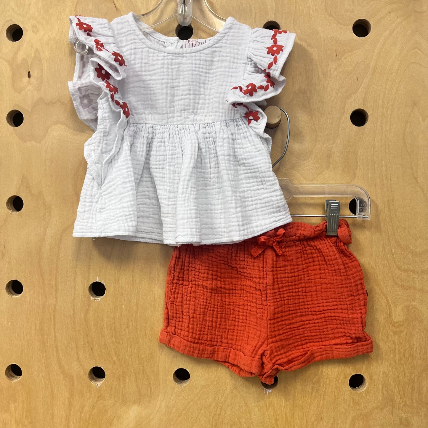 White & Rust Gauze Floral Oufit