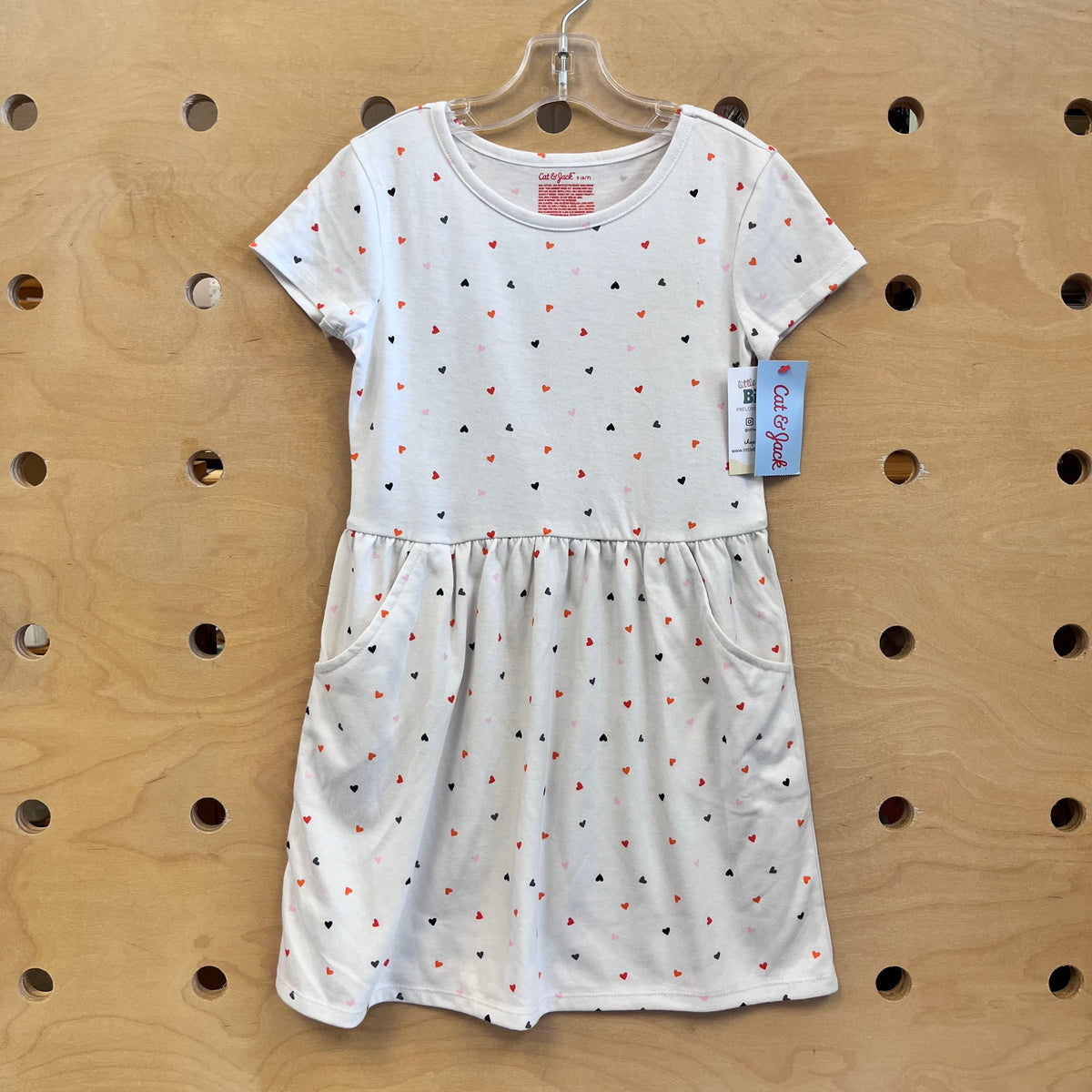White/Orange Hearts Pocket Dress NEW!