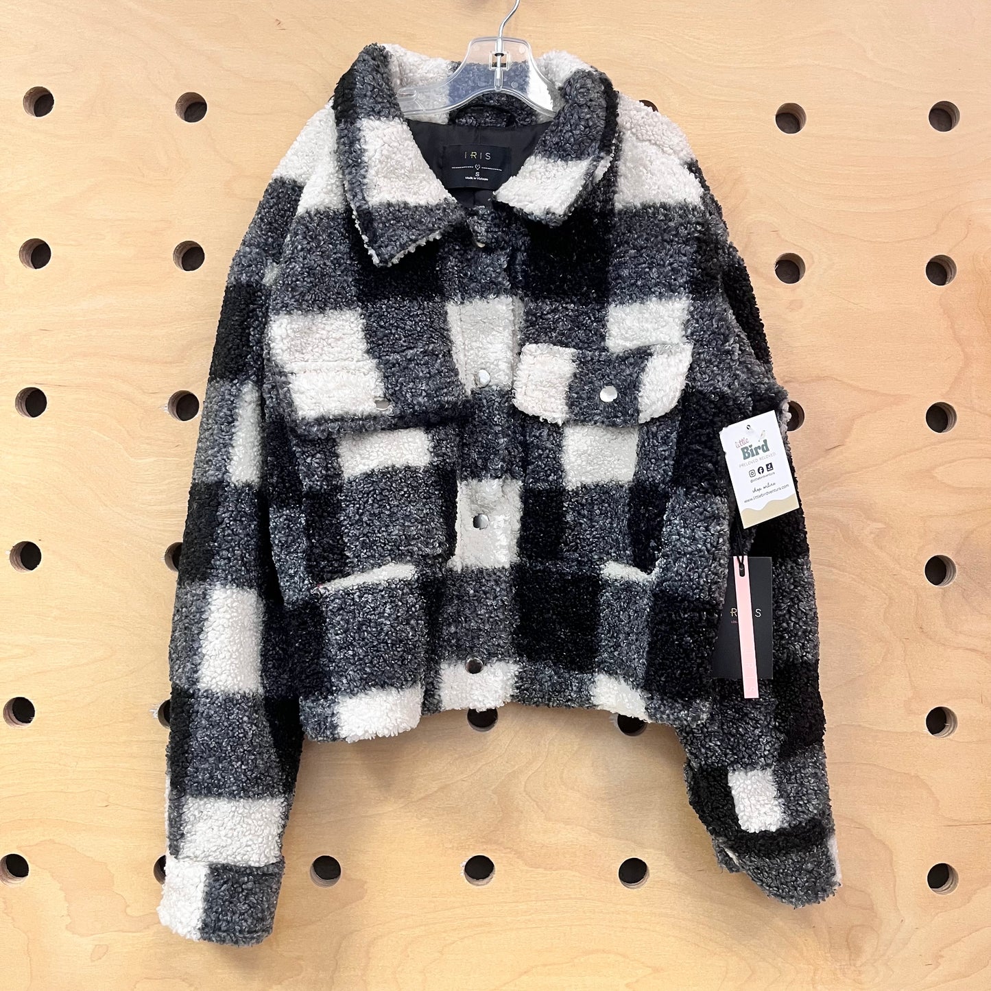 Grey Checkered Sherpa Snap Jacket