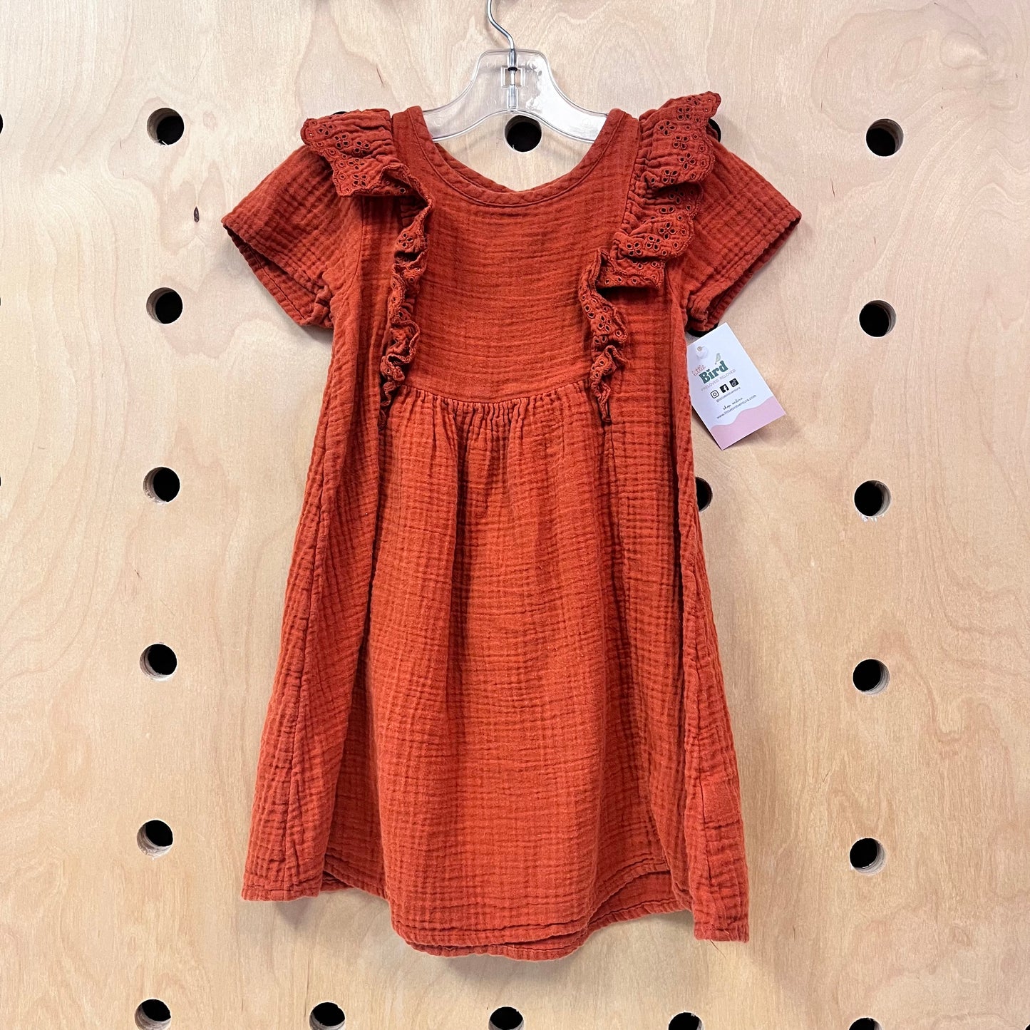 Rust Eyelet Ruffle Gauze Dress