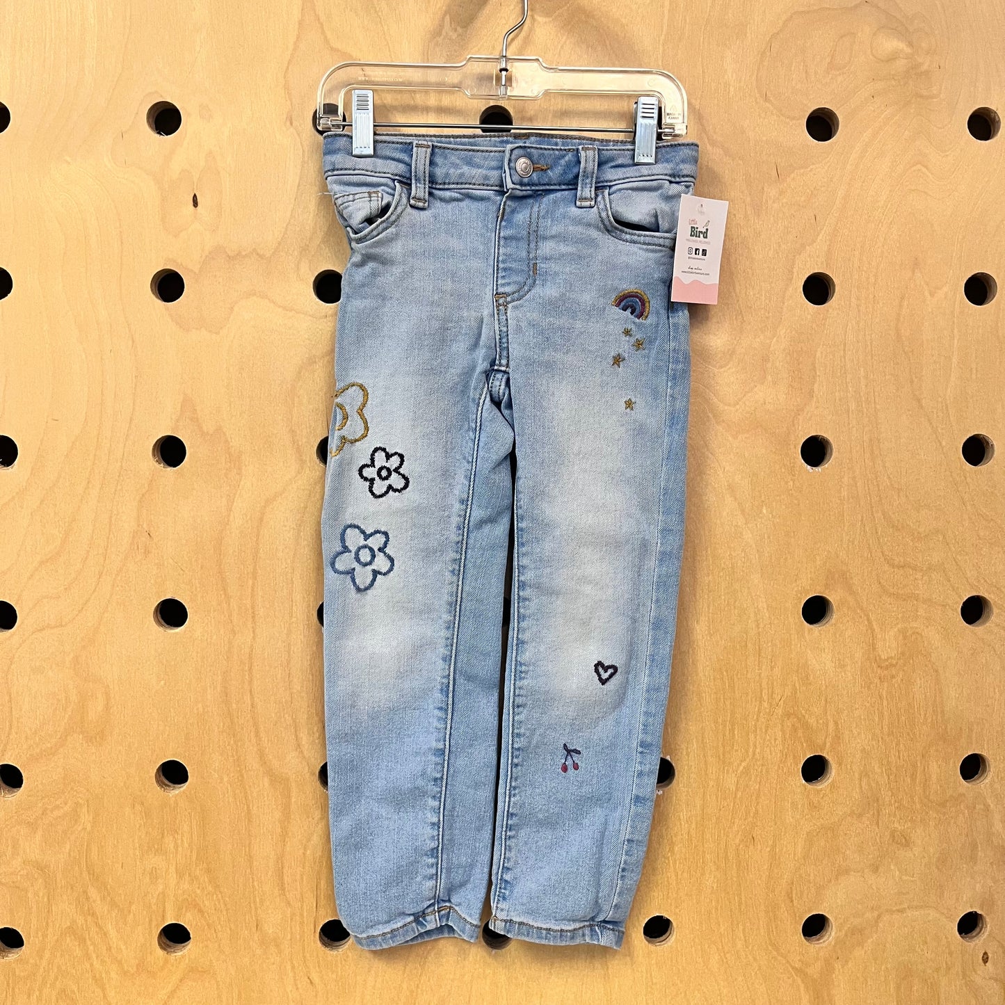 Embroidered Floral Rainbow Jeans