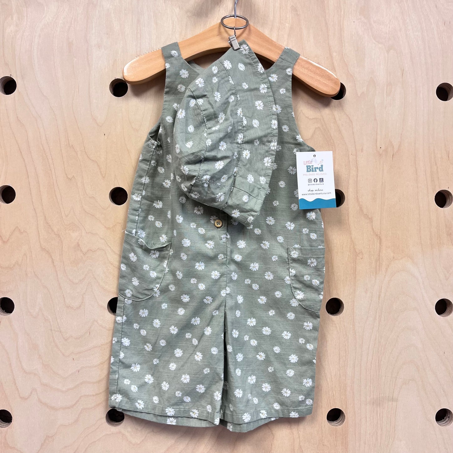 Green Floral Cotton Romper & Hat