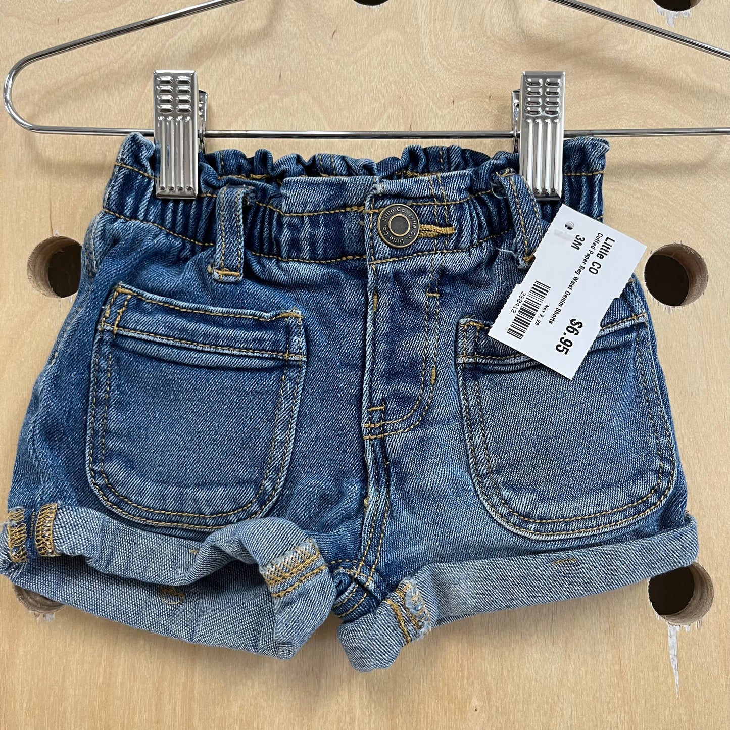 Cuffed Paper Bag Waist Denim Shorts