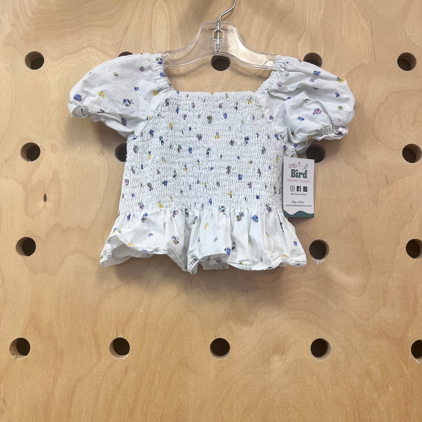 White Floral Smocked Top