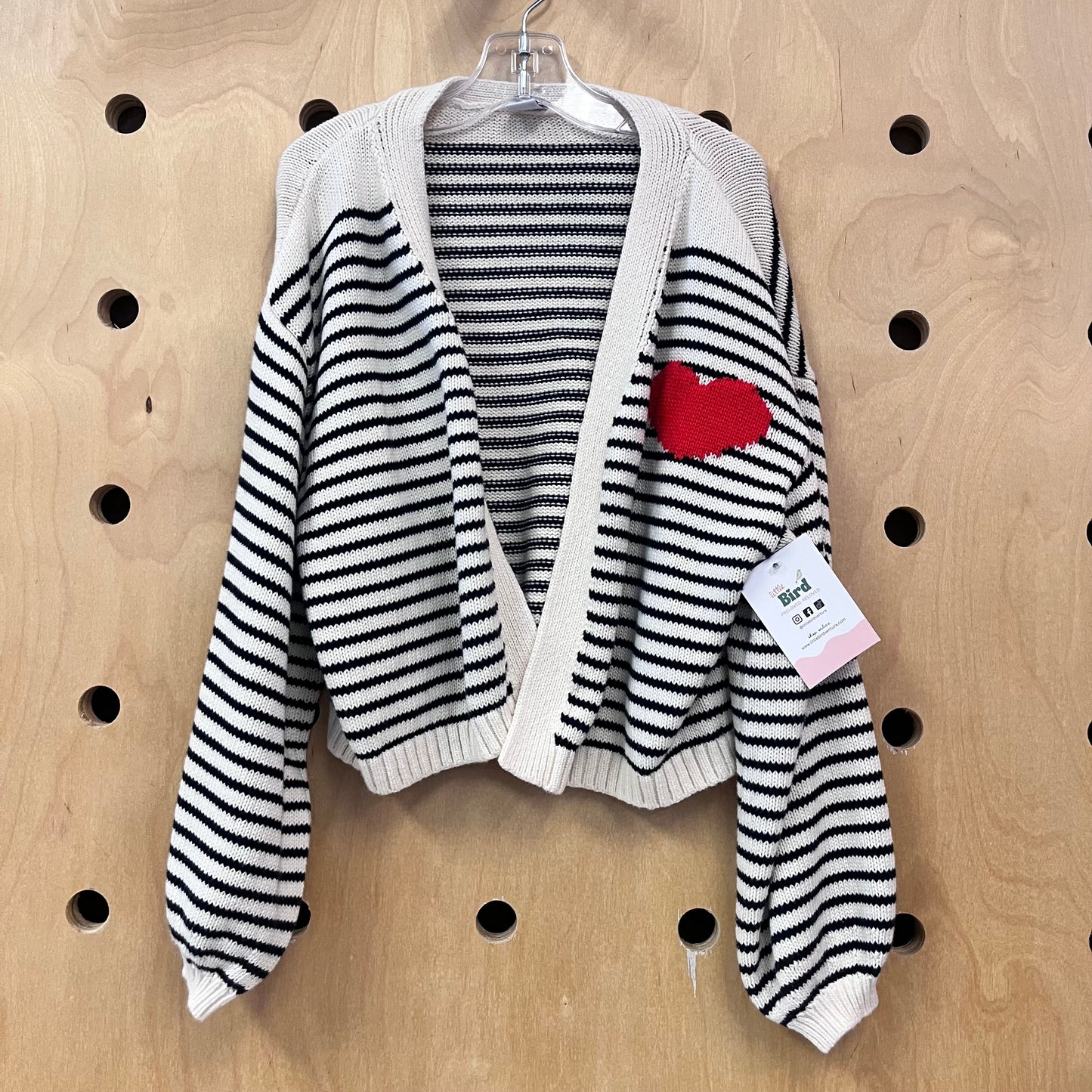 Cream + Black Striped Heart Cardigan
