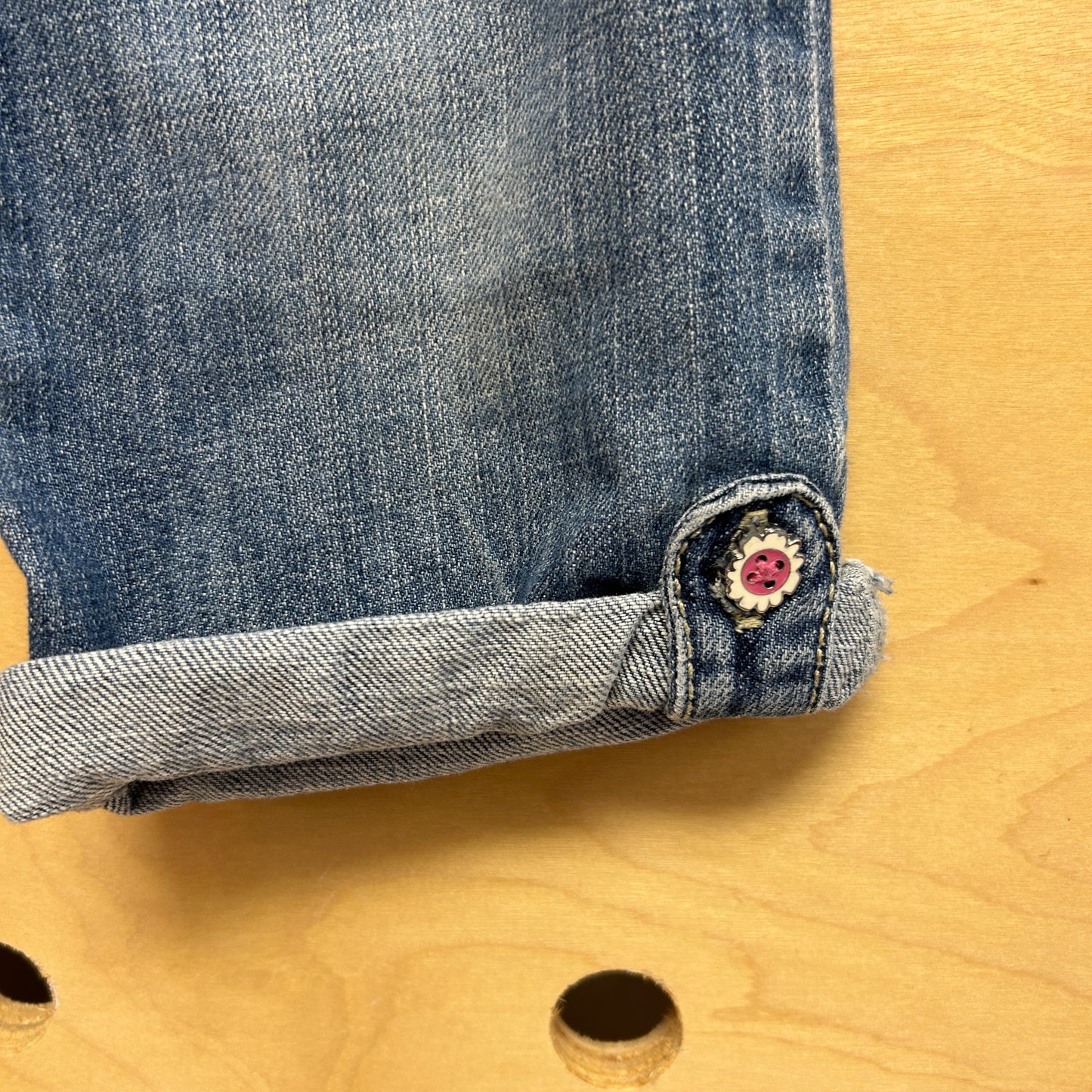 Flower Button Straight Leg Denim