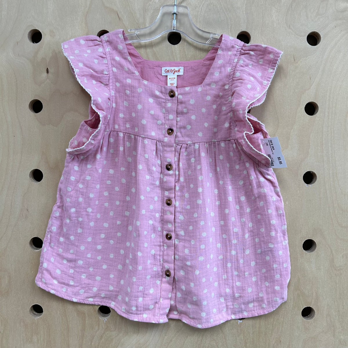 Pink Polka Dot Button Top