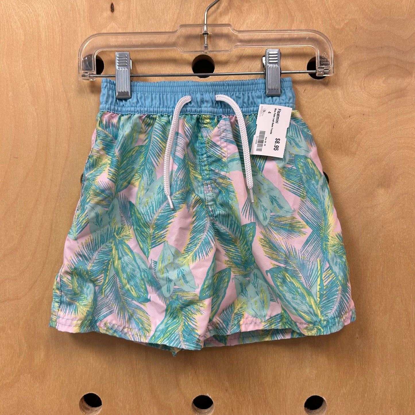 Blue Palm Leaf Swim Trunks