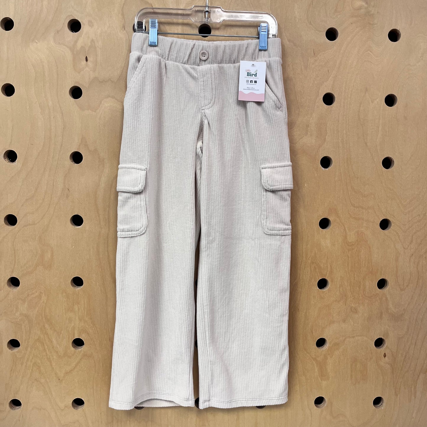 Cream Soft Ribbed Cargo Pants