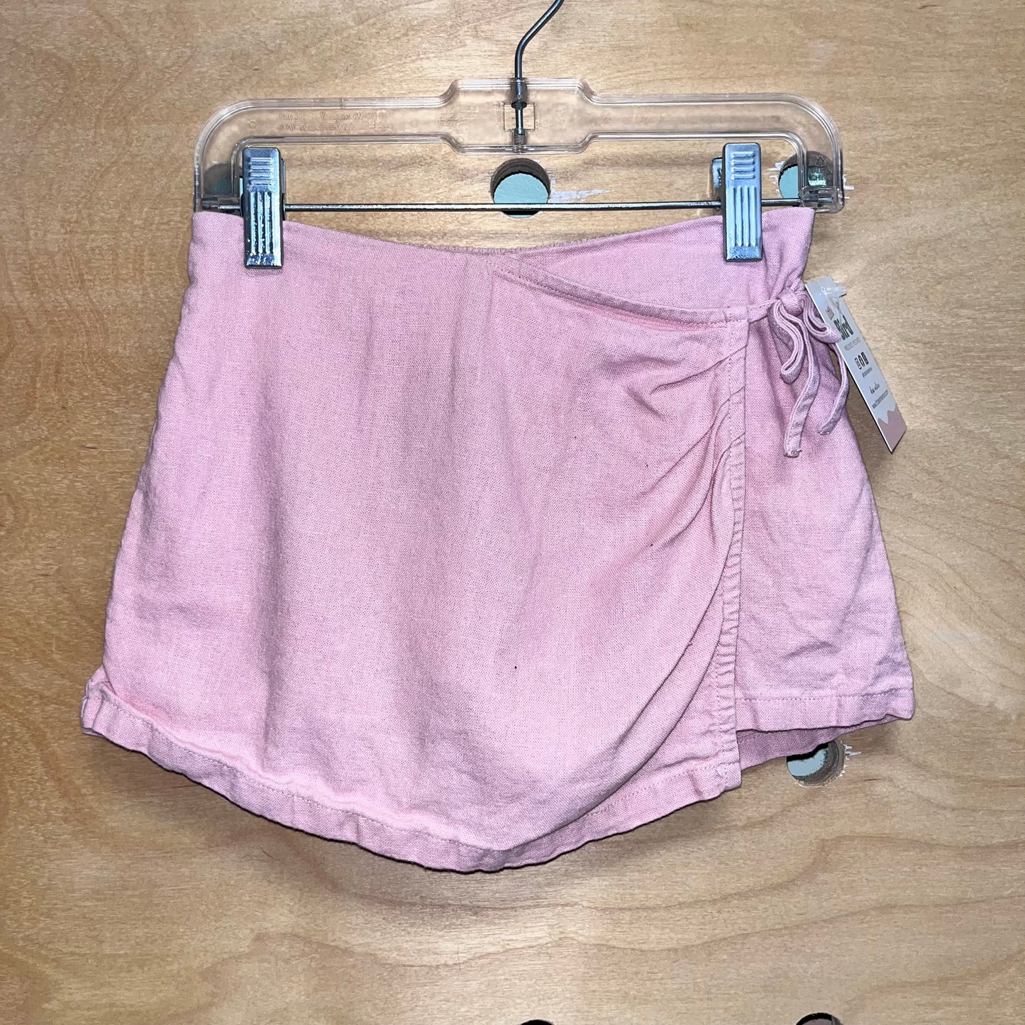 Pink Wrap Front Linen Blend Shorts