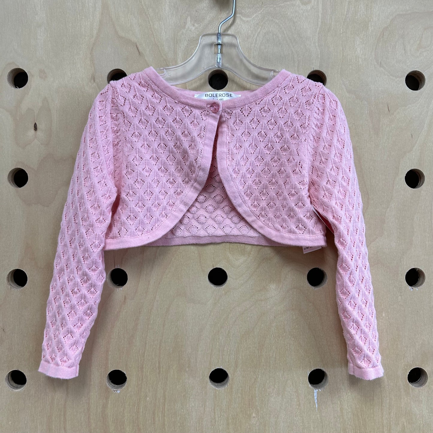Pink Open Knit Cropped Cardigan