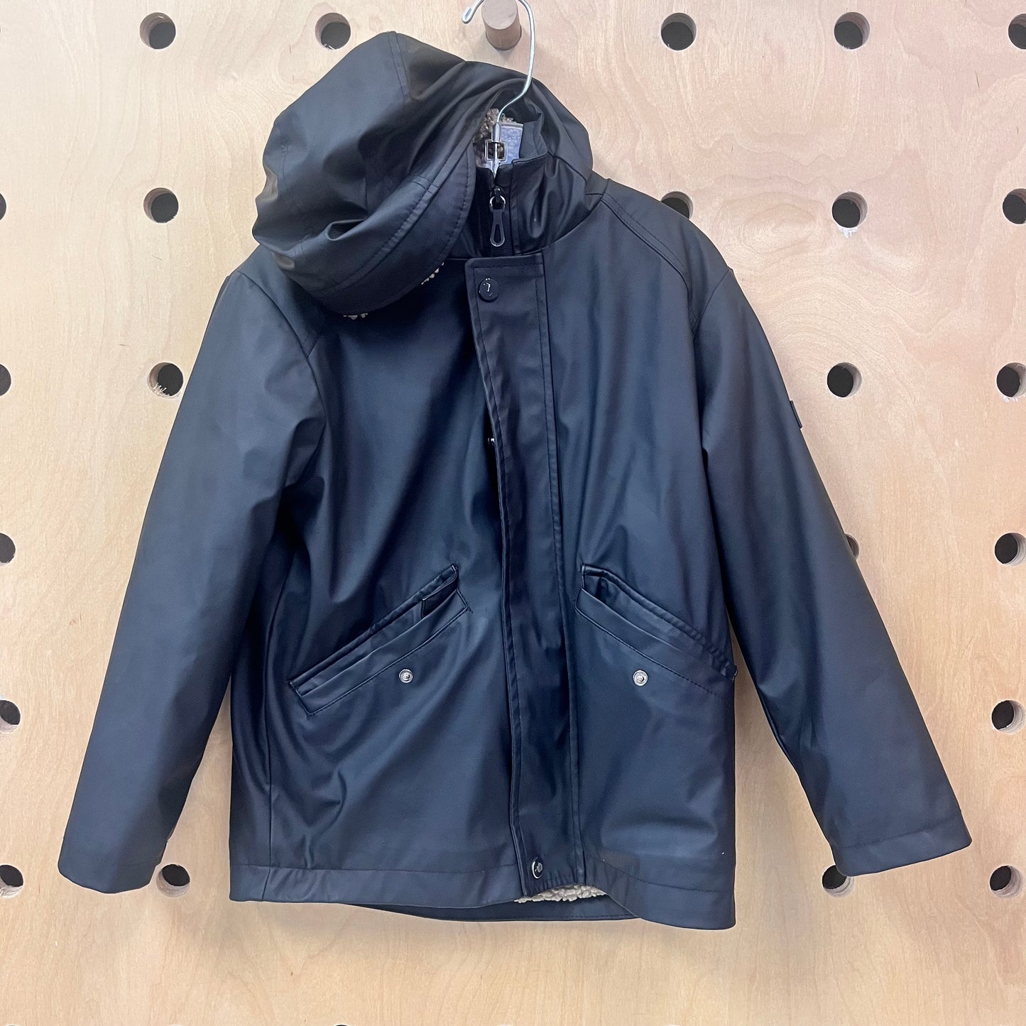 Black Sherpa Lined Rain Jacket