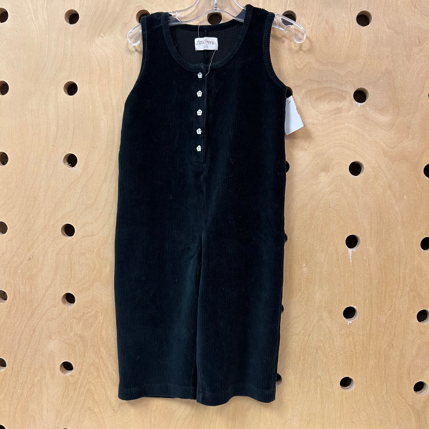 Black Ribbed Flower Button Romper