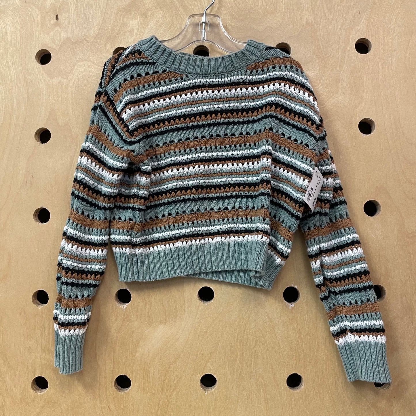Green + Brown Open Knit Sweater