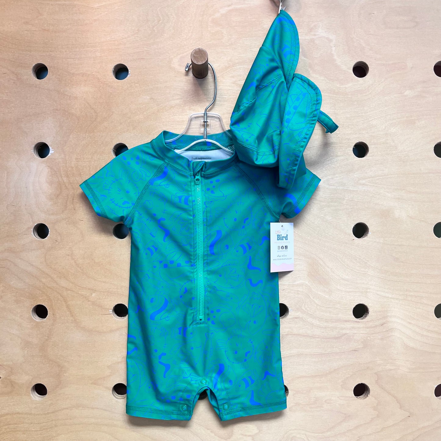 Green/Blue Fish Swimsuit & Hat