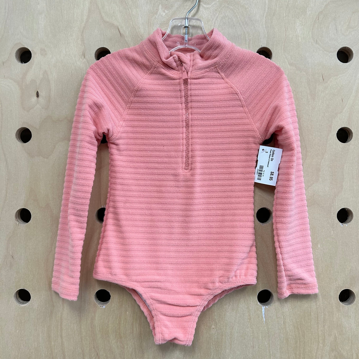 Peach Ribbed LS Swimsuit