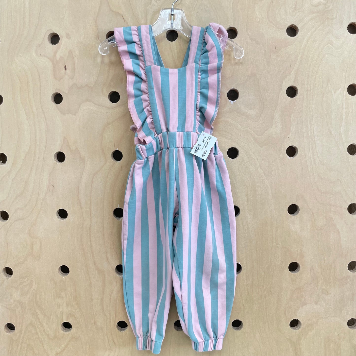 Pink & Teal Striped Pinafore Romper