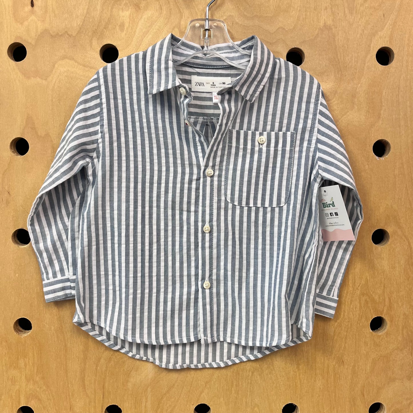 Blue Striped Linen Blend Button Up