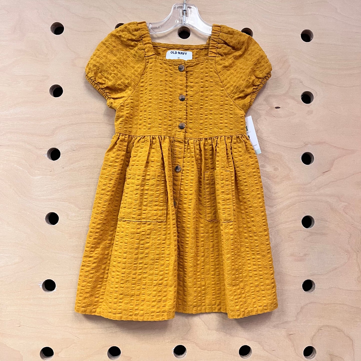 Yellow Textured Stripe Button Dress