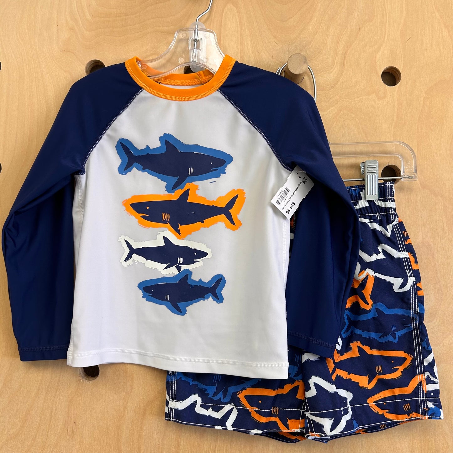 Blue & Orange Whale Rash Guard & Swim Trunks
