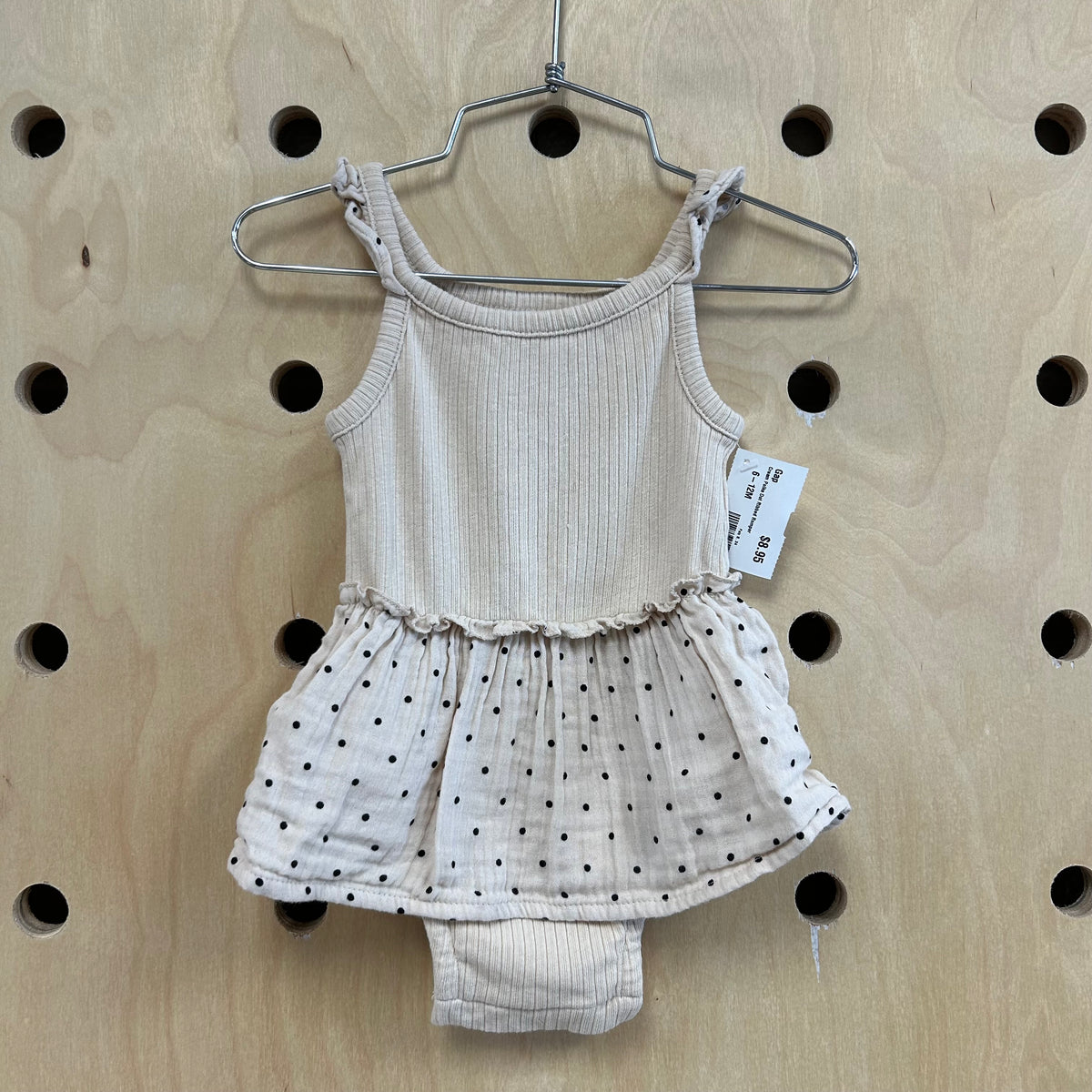 Cream Polka Dot Ribbed Romper