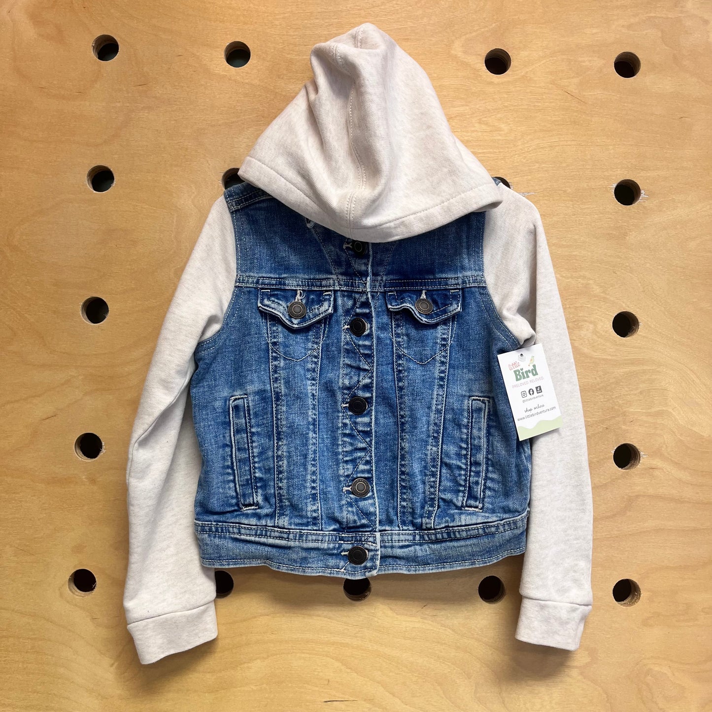 Denim/White Hooded Button Jacket