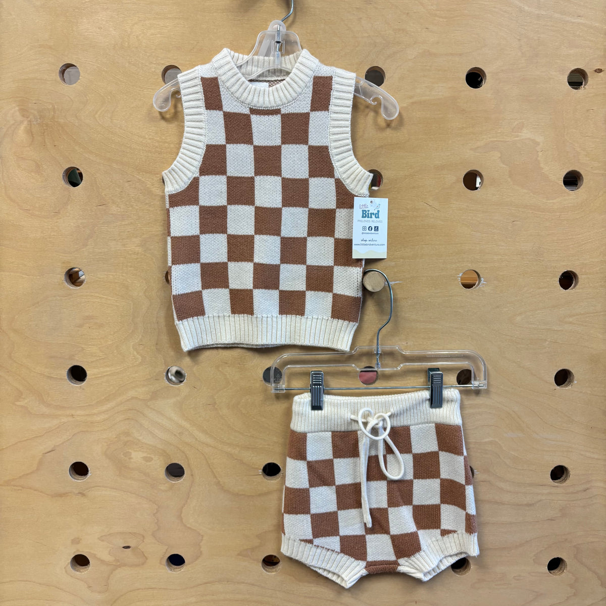 Cream/Brown Checkered Knit Tank & Shorts