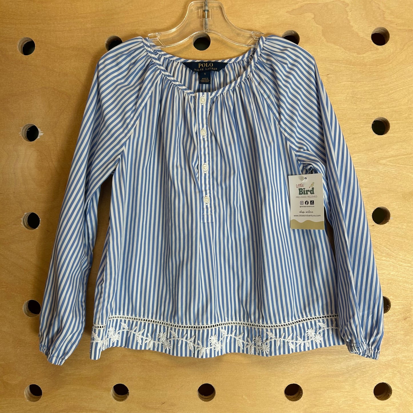 Blue Striped Embroidered Top