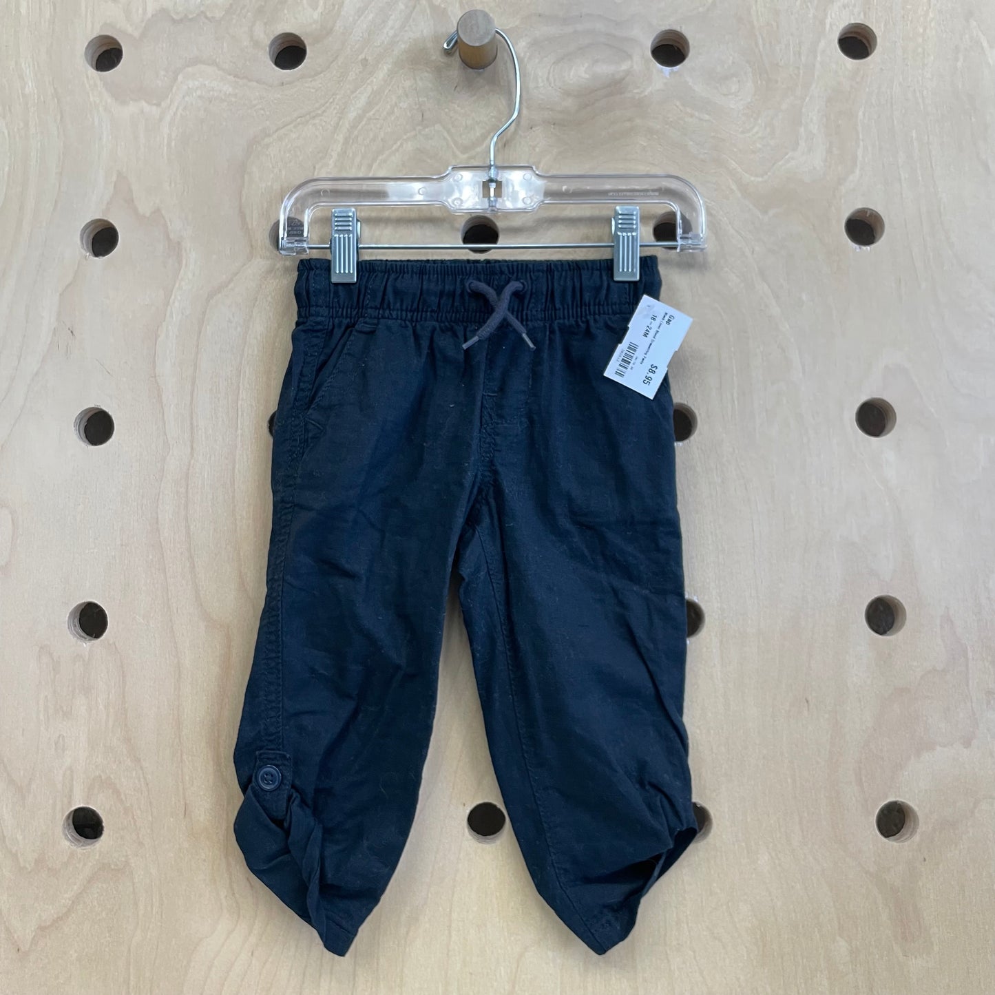 Black Linen Blend Drawstring Pants