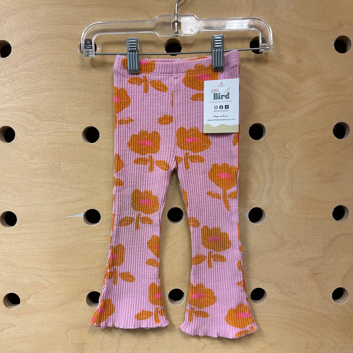 Pink/Orange Floral Ribbed Leggings