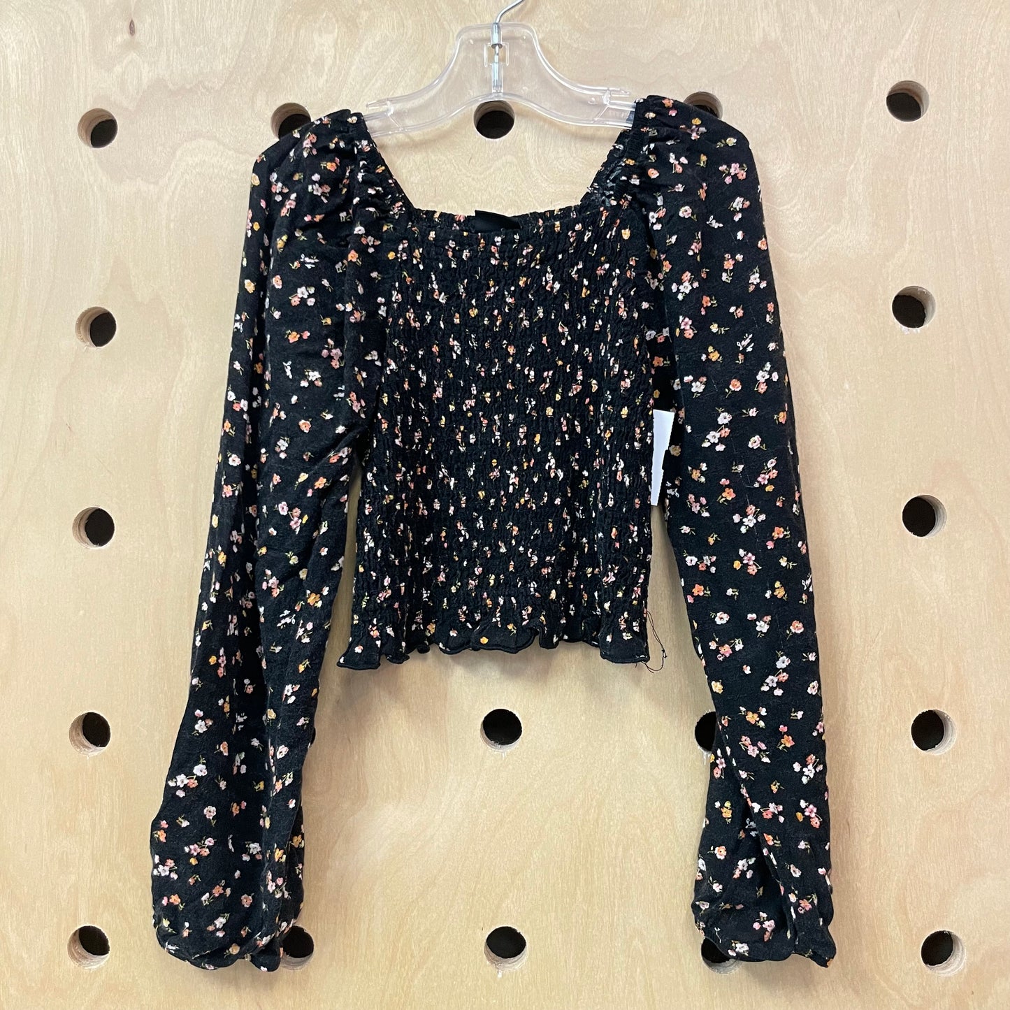Black Floral Smocked Crop Top