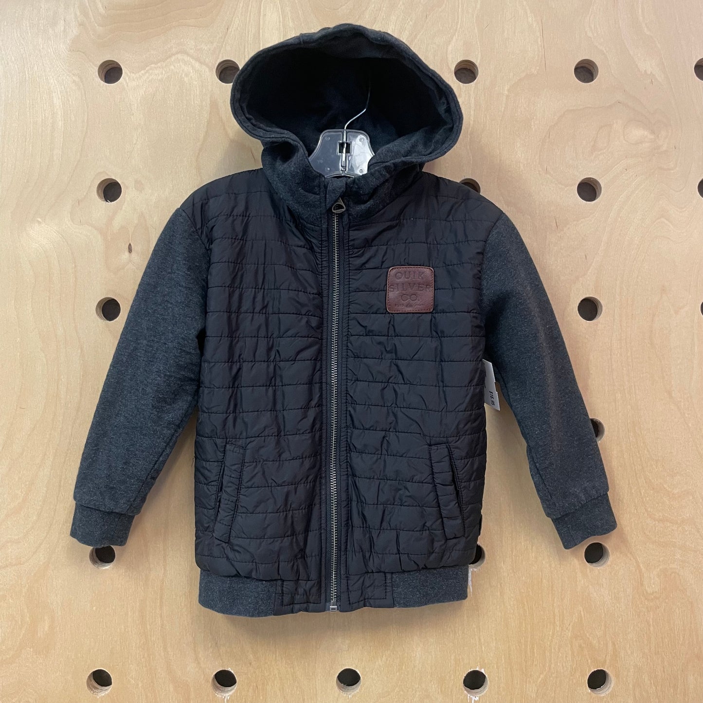 Grey Mixed Material Zip Hoodie