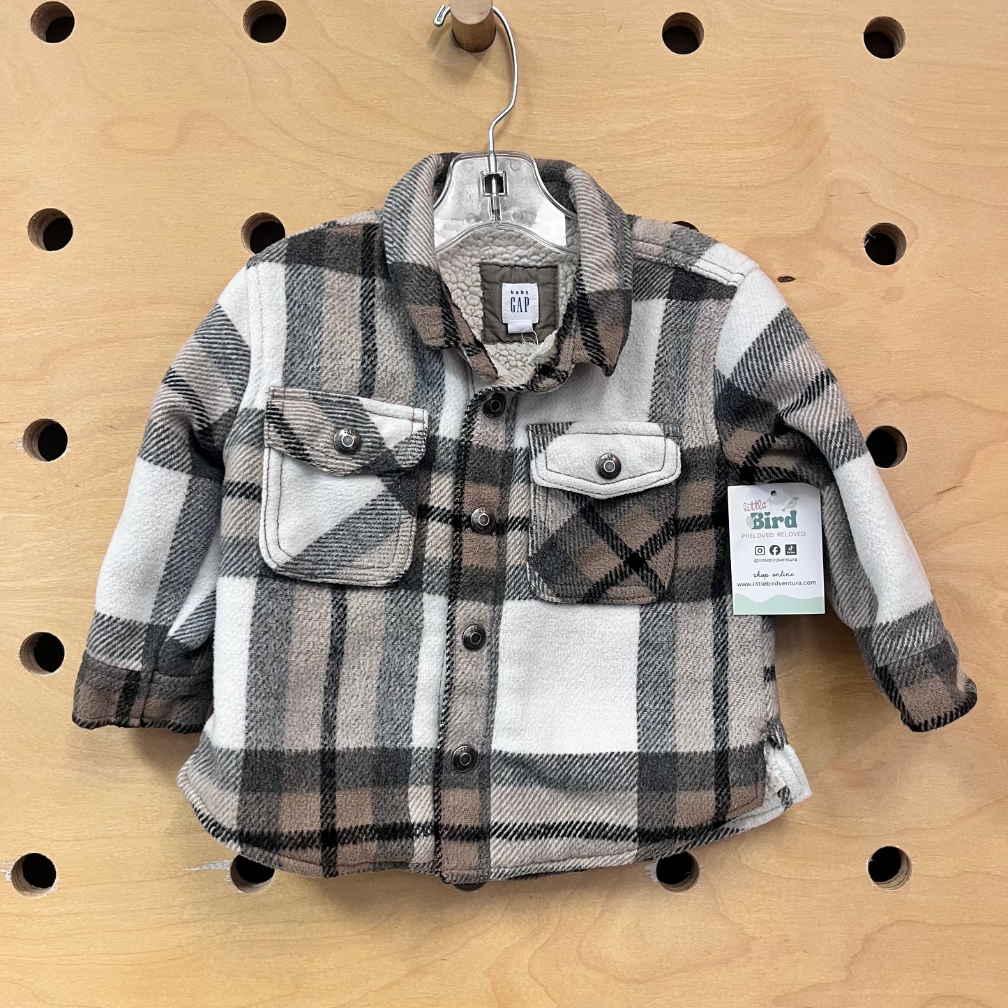 White/Brown Plaid Sherpa Coat