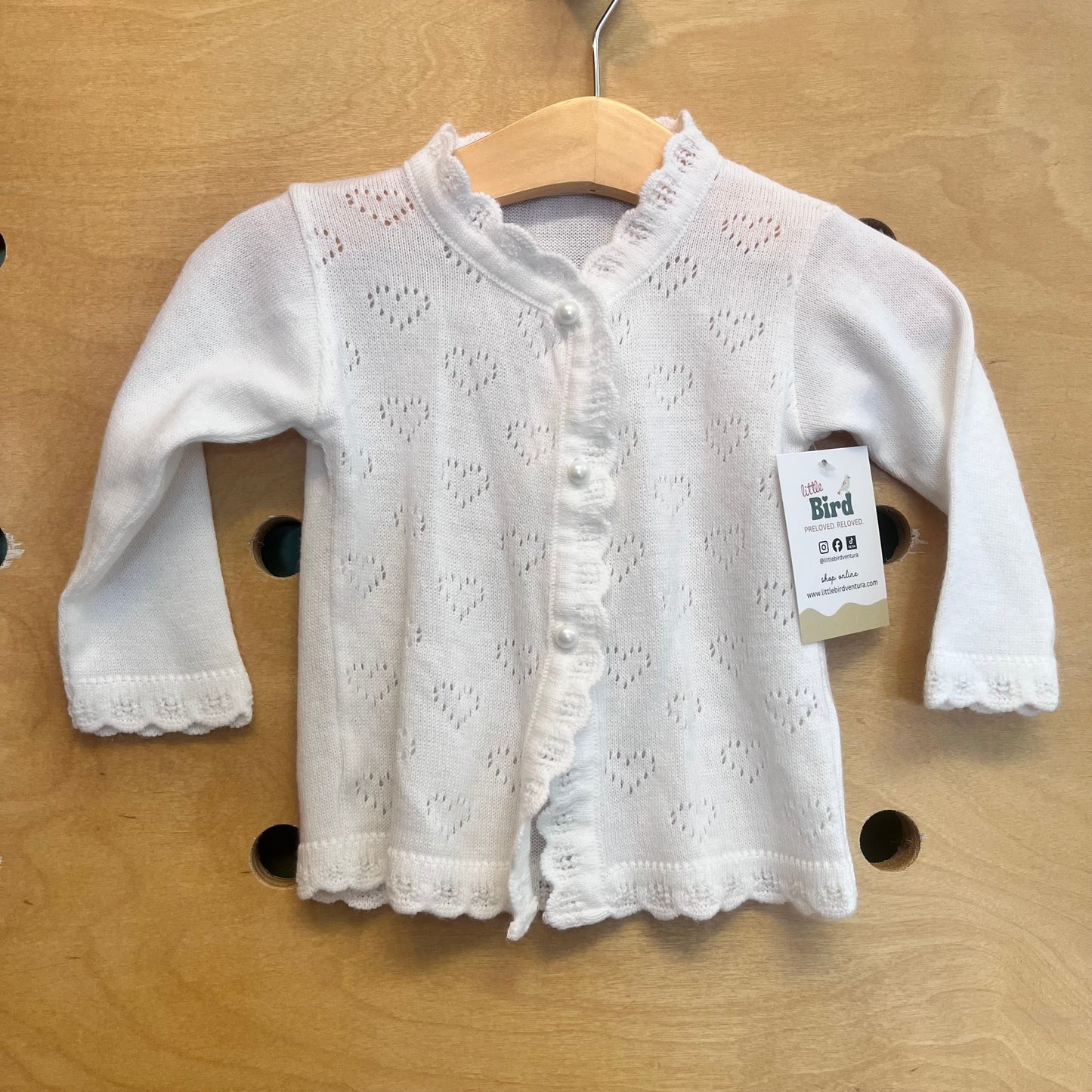 White Heart-Knit Cardigan