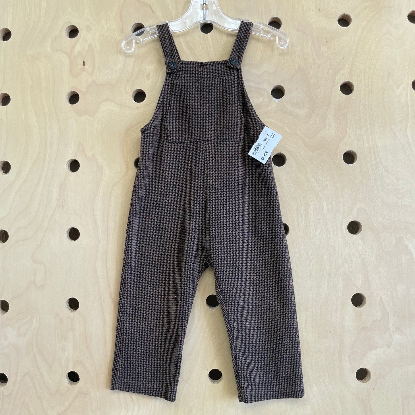 Brown Knit Houndstooth Overalls