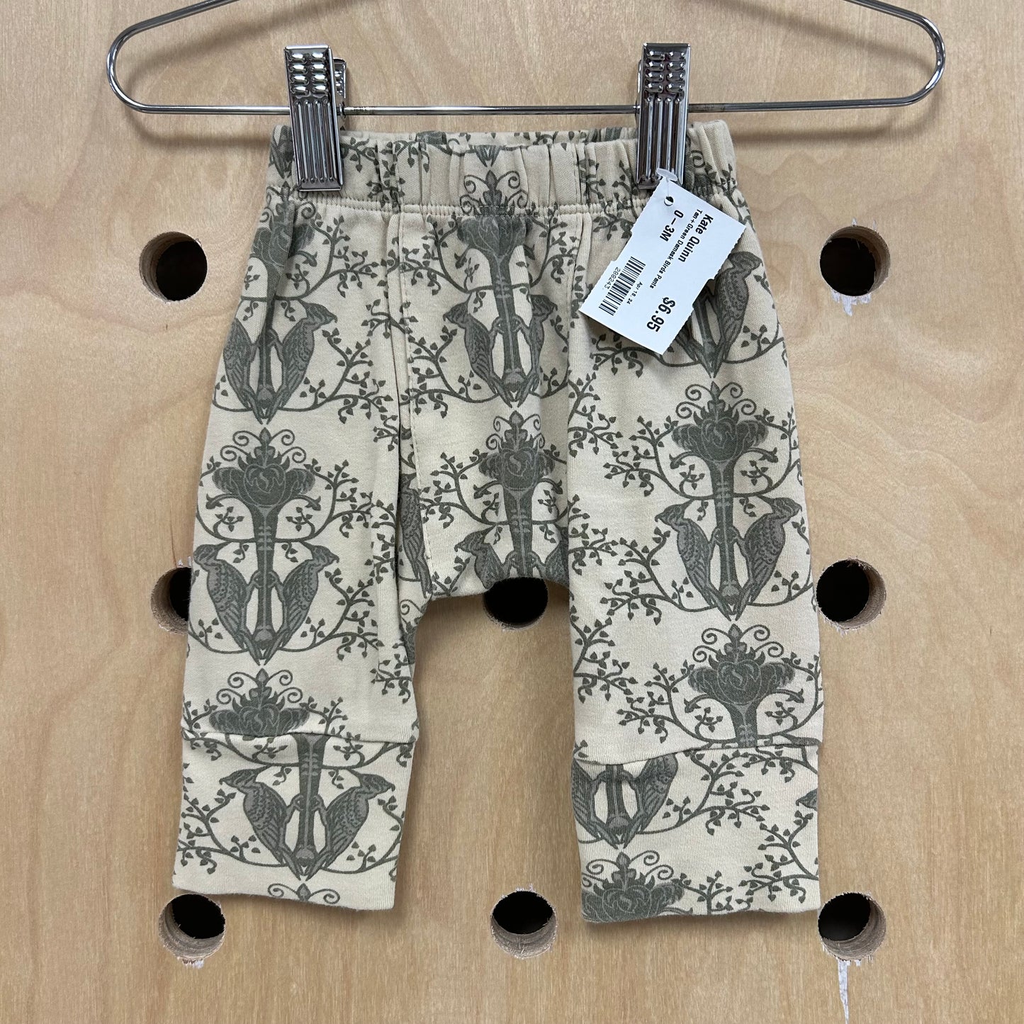 Tan+Green Damask Birds Pants