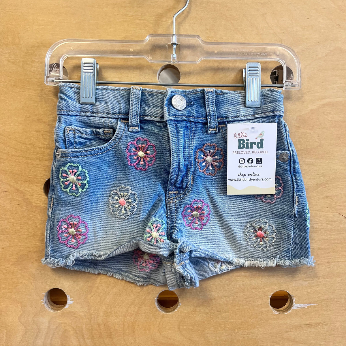 Embroidered Floral Raw Hem Denim Shorts